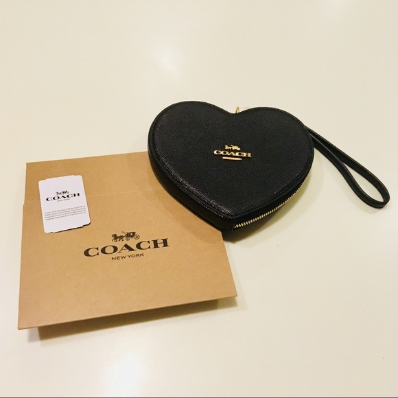 Coach Handbags - Coach | Heart Wristlet in Black Grosgrain Leather